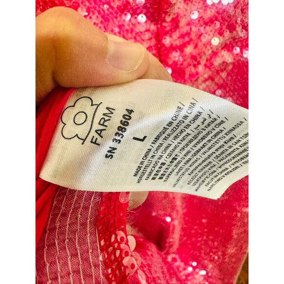 NWT FARM RIO Pink Tropical Leafs Anthurium Floral Sequined Maxi Slip Dress L - Picture 10 of 13